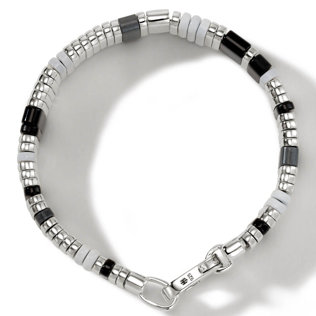 John Hardy Mens Colorblock Bracelet Black Onyx Stone and Silver Square Bead