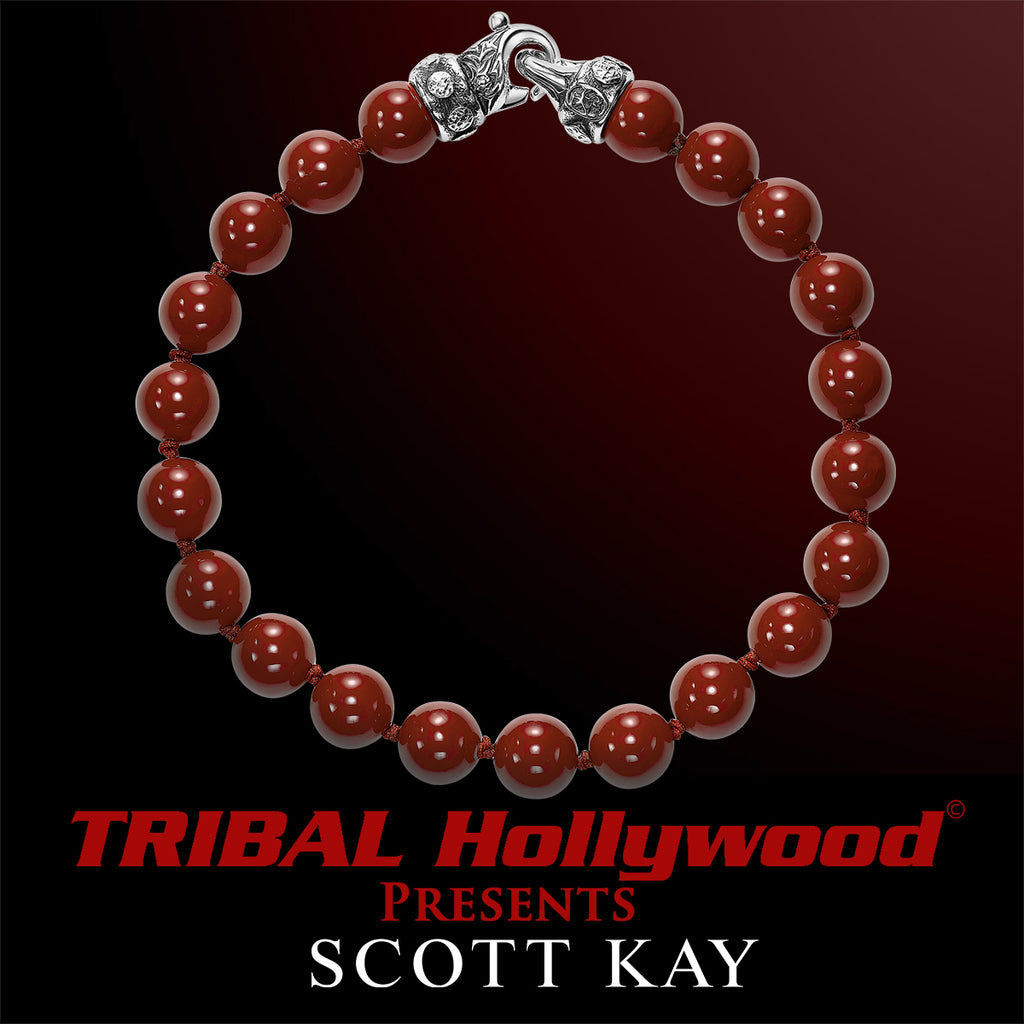 Scott Kay 8mm Beaded Red Bracelet For Men with Sterling Silver Clasp, 8.5 In