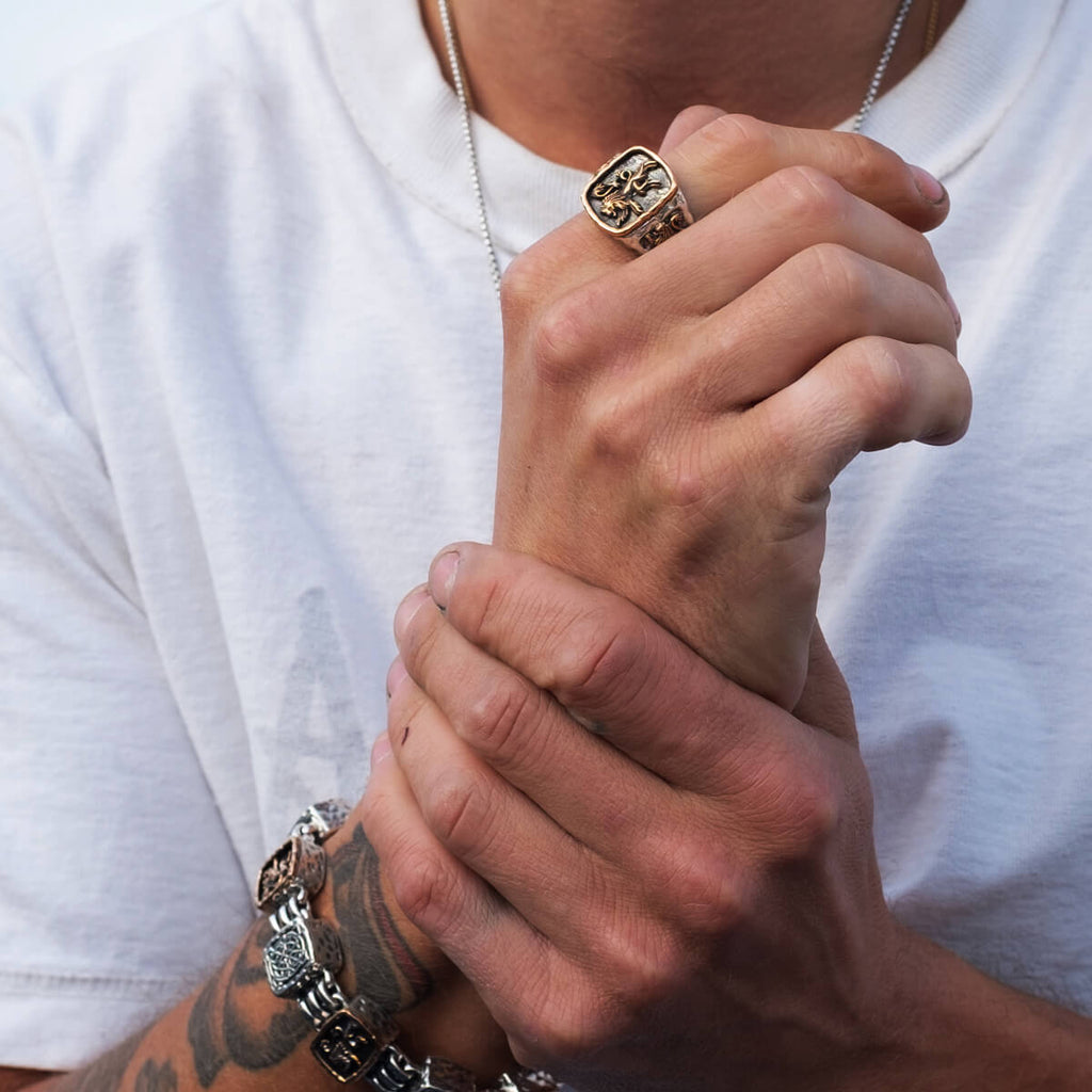 Petrichor LION RAMPANT Framed Silver Men's Ring by Keith Jack