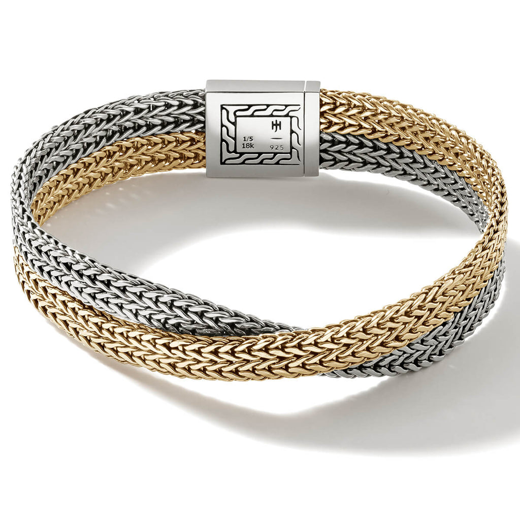 John Hardy Men's Bracelet Rata Link 18k Gold and Silver Double Row