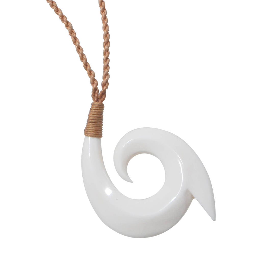 Maori White Bone Necklace, Fish Hook Necklace Hawaii