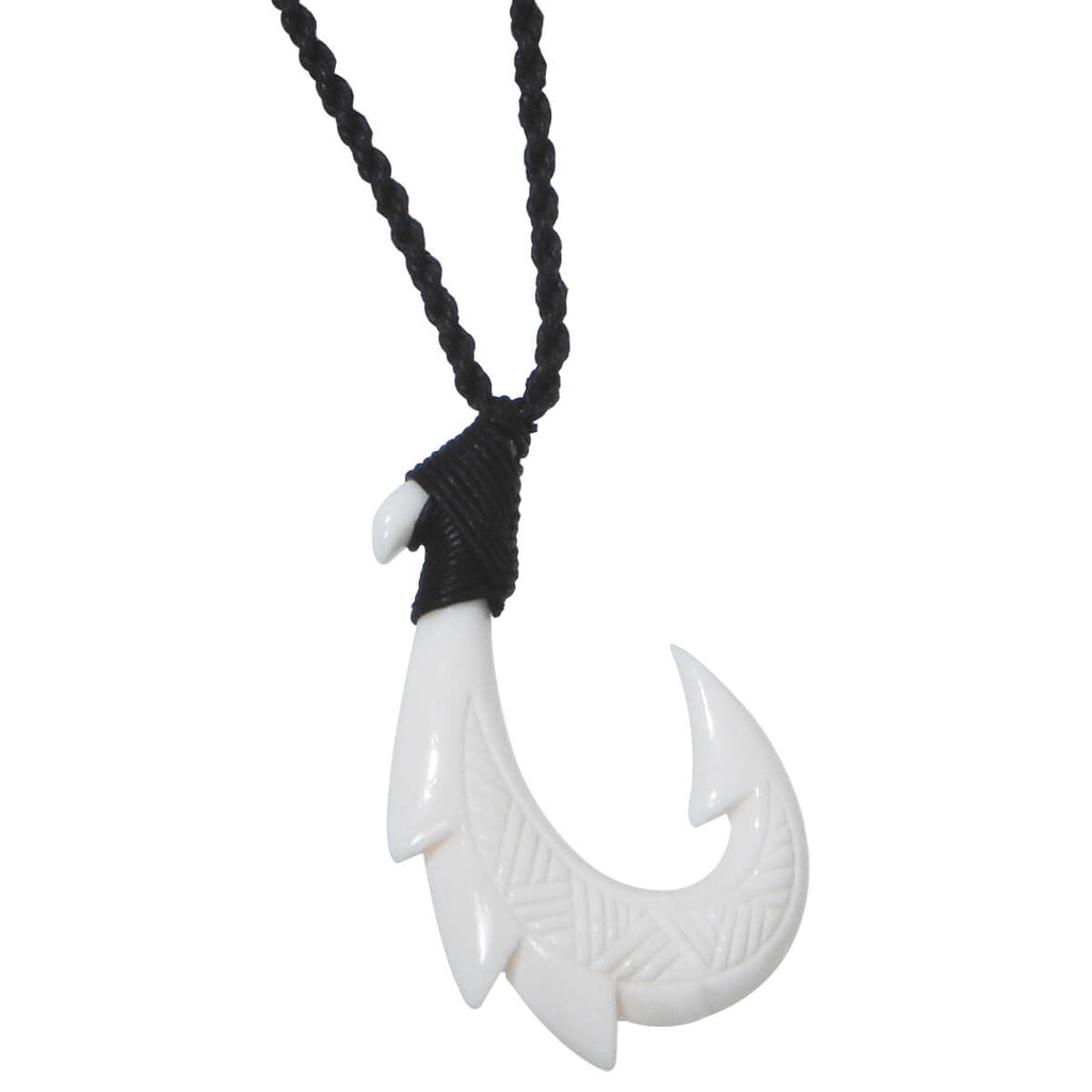 Hei Matau Fishhook Bone Black Rope Necklace - Triple Barb | Tribal Hollywood