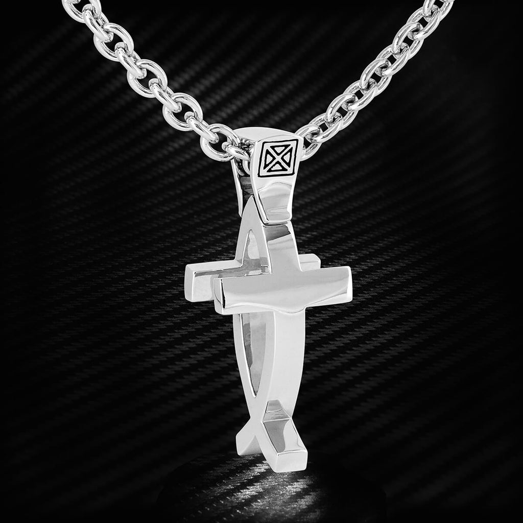 Christian Lucky Medal Squid Cross Necklace Men Women Ichthys Symbol  Religious Fish Pendant Stainless Steel Amulet Jewelry