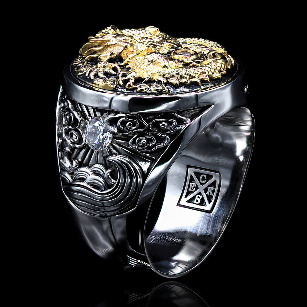 LEGENDARY DRAGON RING for Men in 14k Gold and Sterling 