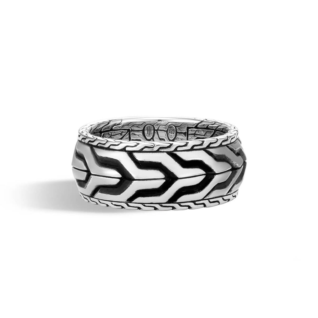 John Hardy Mens Asli Link Design 10mm Silver Band Ring - Classic