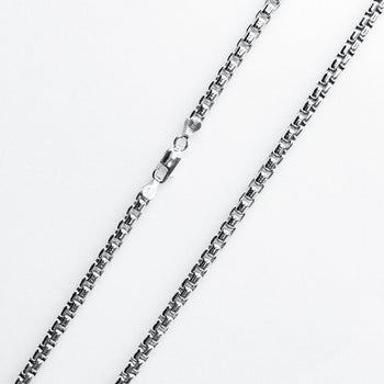 BOX CHAIN MEDIUM Rounded Box Link 3mm Sterling Silver Chain for Men