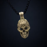 William Henry 18K GOLD SUGAR SKULL Mens Necklace with Black Chain