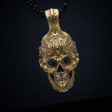 William Henry 18K GOLD SUGAR SKULL Mens Necklace with Black Chain - Close-up View