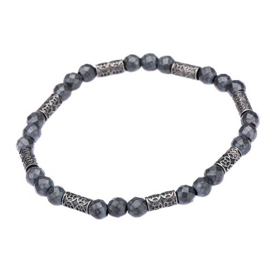 GREYSTONE Mens Bead Bracelet in Steel and Grey Hematite