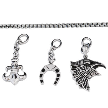 MIX AND MATCH Mens Multi-Pendant Eagle Horseshoe and Fleur-de-ly Necklace