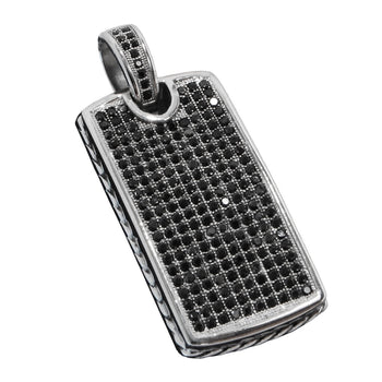 BLING DOGTAG BLACK CZ Stone Heavy Duty Mens Pendant in Stainless Steel