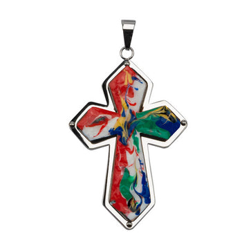 ARTWORK CROSS SMALL Olive Wood and Steel Necklace Pendant for Men