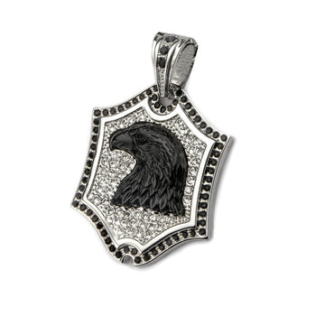 BLACK ONYX EAGLE Stainless Steel CZ Stones Mens Shield Pendant