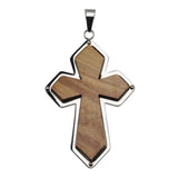 HOLY LAND CROSS Olive Wood and Steel Necklace Pendant for Men - Front View