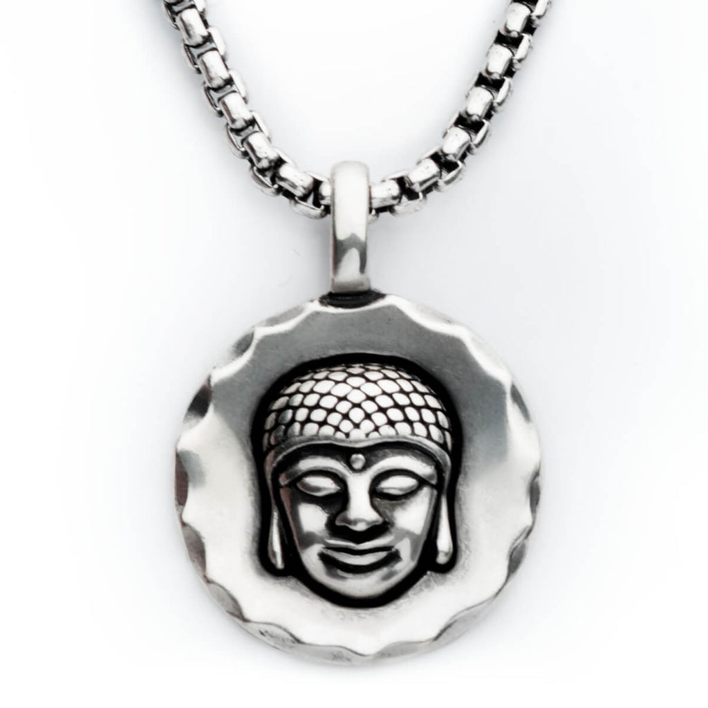 BUDDHA MEDALLION Pendant Men's Necklace in Sterling Silver