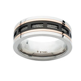 STREETCAR Mens Ring in Black and Rose Gold Steel with Cable Inset - Inside View