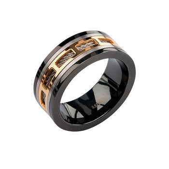 TROLLEY Mens Ring in Black and Gold Steel with Cable Inset