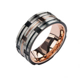 BAROMETER RING Modern Black Rose Gold and Steel Mens Band Ring