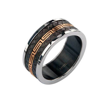 LABYRINTH Steel Ring for Men with Black and Gold Steel