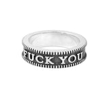 F YOU Coin Edge Mens Ring in Sterling Silver by King Baby