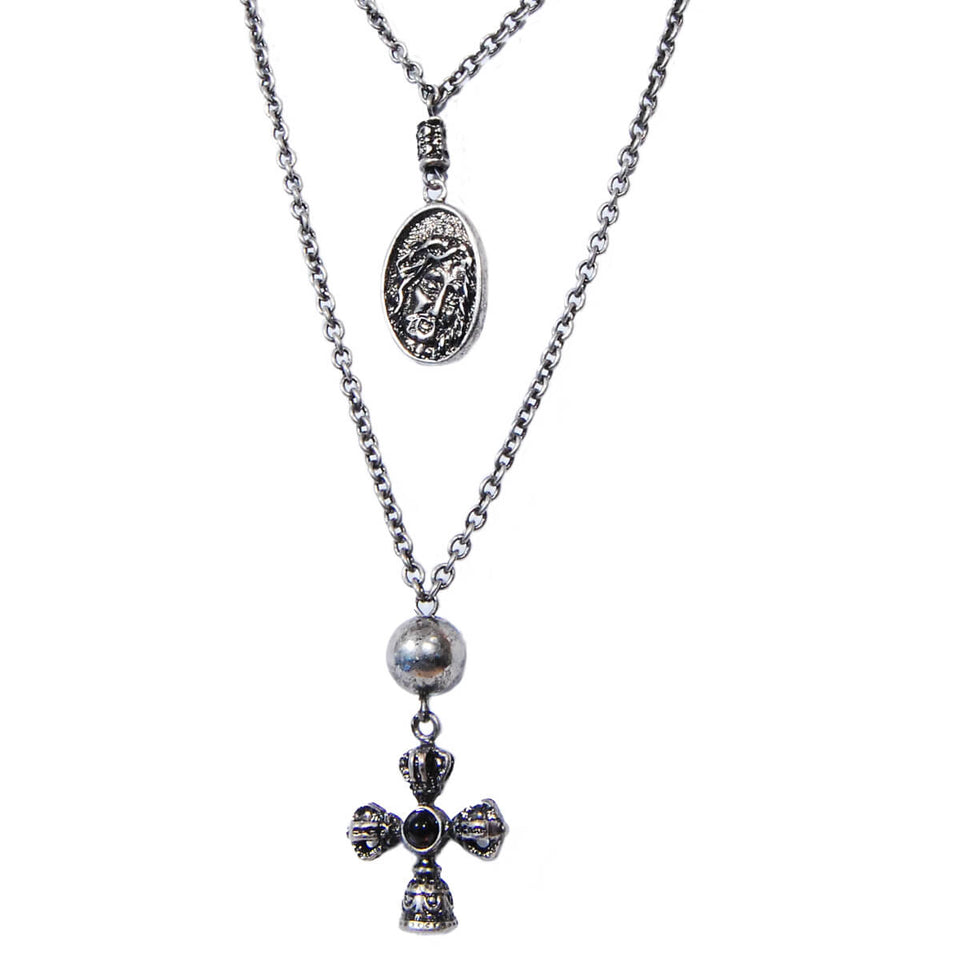 Ettika Man CROSS AND JESUS MEDALLION Mens Dual Necklace