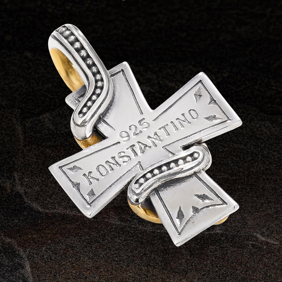 Konstantino Silver and Bronze SERPENT CROSS Men's Chain Pendant