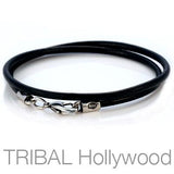 BLACK LEATHER NECKLACE Plain Thick Width 