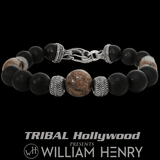 William Henry Red Brown TRIPLE DINOSAUR BONE Fossil Mens Bead Bracelet