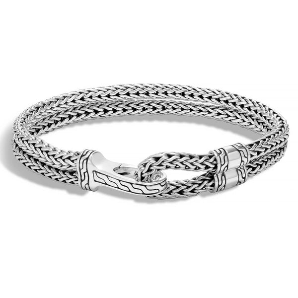 John Hardy Double Strand Leather Mens Bracelet with Silver Asli Link