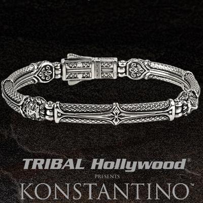 Men Silver- Tone Open Cuff Bracelet With Monogram Logo, Tissuville