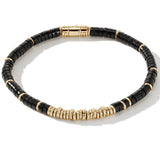 John Hardy Mens Heishi Bead Black Onyx and 14k Gold Bracelet