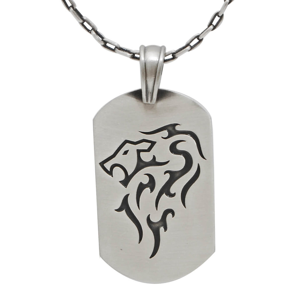 SENTOSA Lion Dog Tag Pendant in Silver | Tribal Hollywood