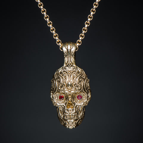 William Henry 18K GOLD SUGAR SKULL Mens Necklace with Gold Chain