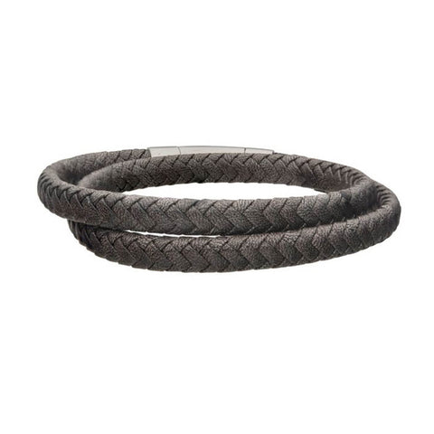 Men's Braided Black Leather Double-Wrap Bracelet