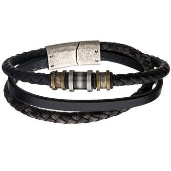 Men's Leather Bracelet Surfer Wide Multi Row Layer Stack Wristband Wrap  StackCR