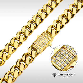 GOLD DIAMONDBACK 10mm Miami Cuban Link Mens Chain in Gold Steel - Clasp View