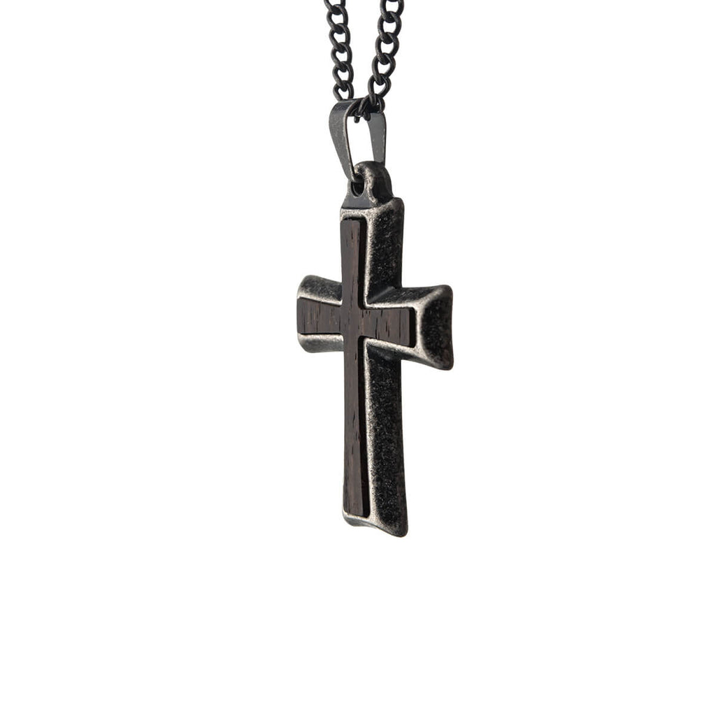 MOUNTED CROSS BLACK Stainless Steel and Antique Steel Necklace for Men