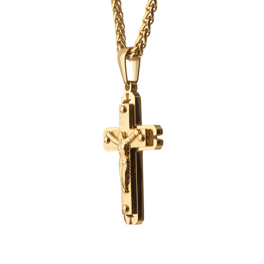 MISSIONARY Gold Steel Modern Crucifix Cross Pendant Necklace
