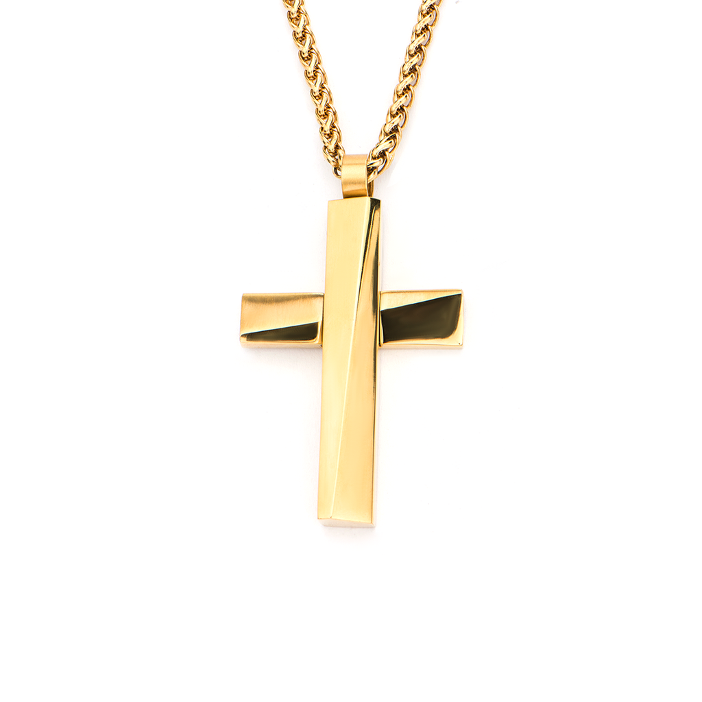 OBLIQUE GOLD CROSS NECKLACE Modern Architecture Mens Pendant Chain