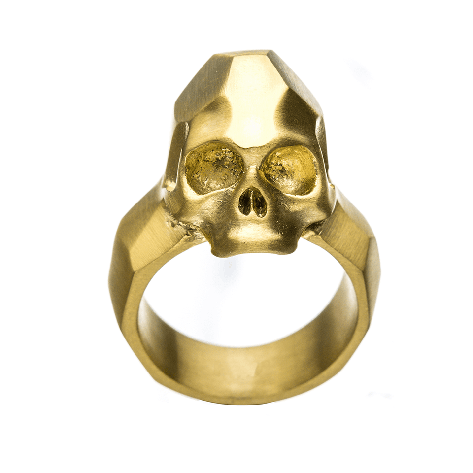 ANCIENT SKULL GOLD Steel Mens Ring with Rugged Gold Skull Design