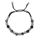 John Varvatos SILVER AND OBSIDIAN BEAD Adjustable Mens Bracelet