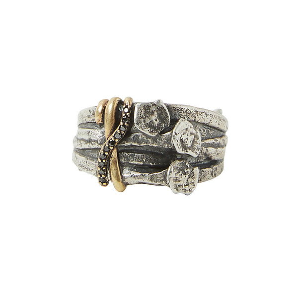 John Varvatos DIAMOND BOUND NAILS RING for Men in Silver and Brass