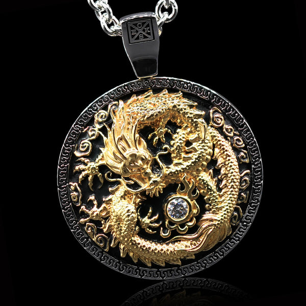 Gold chinese dragon on sale necklace