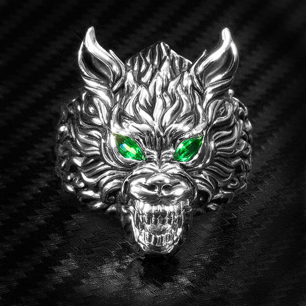 THE UNTAMED Silver Tiger Ring for Men with Green Emerald by Ecks