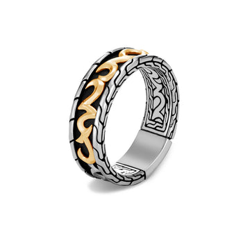 John Hardy Mens 18k Gold Keris Dagger 7mm Silver Band Ring - Classic Chain Collection - Pre-Owned