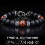 William Henry Triple Red Brown Dinosaur Bone Bead Bracelet