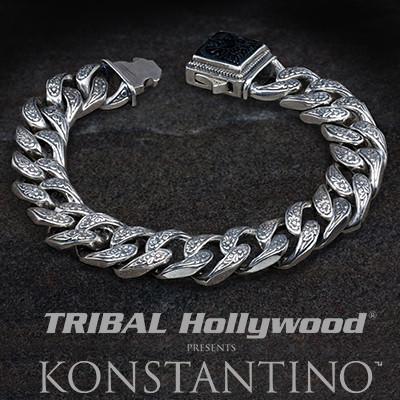 Konstantino Men's Engraved Silver Chain Bracelet