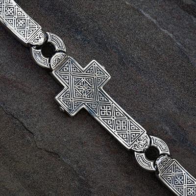 Men’s Leather Sterling Silver Horizontal Cross Bracelet