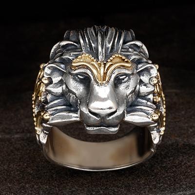 Mens Lion Bracelet Leather Bracelet for Men Silver Lion Head 