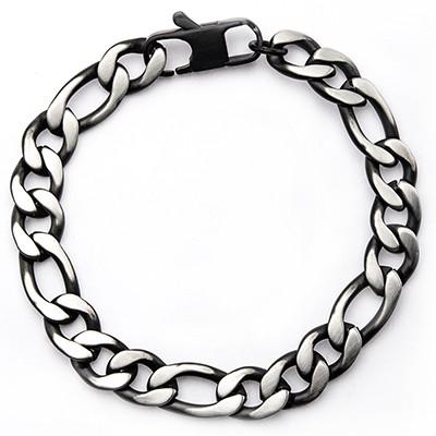 Dusk Natural and Black Steel Mens Figaro Link Bracelet